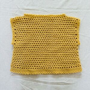 Vintage Yellow Crochet Turtleneck Cropped Sweater Tank Top